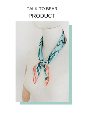 真丝桑蚕丝撞色法式绿色几何法式chic小方巾礼品丝巾时尚年轻款