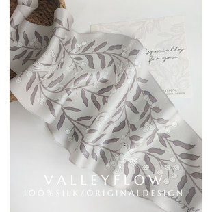 新 浅灰蓝紫色小鸟夏twill绑包发带双面真丝菱形三角送礼小丝巾