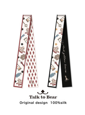 酒红黑色复古twill绑包发带双面真丝长条窄中秋送礼小丝巾