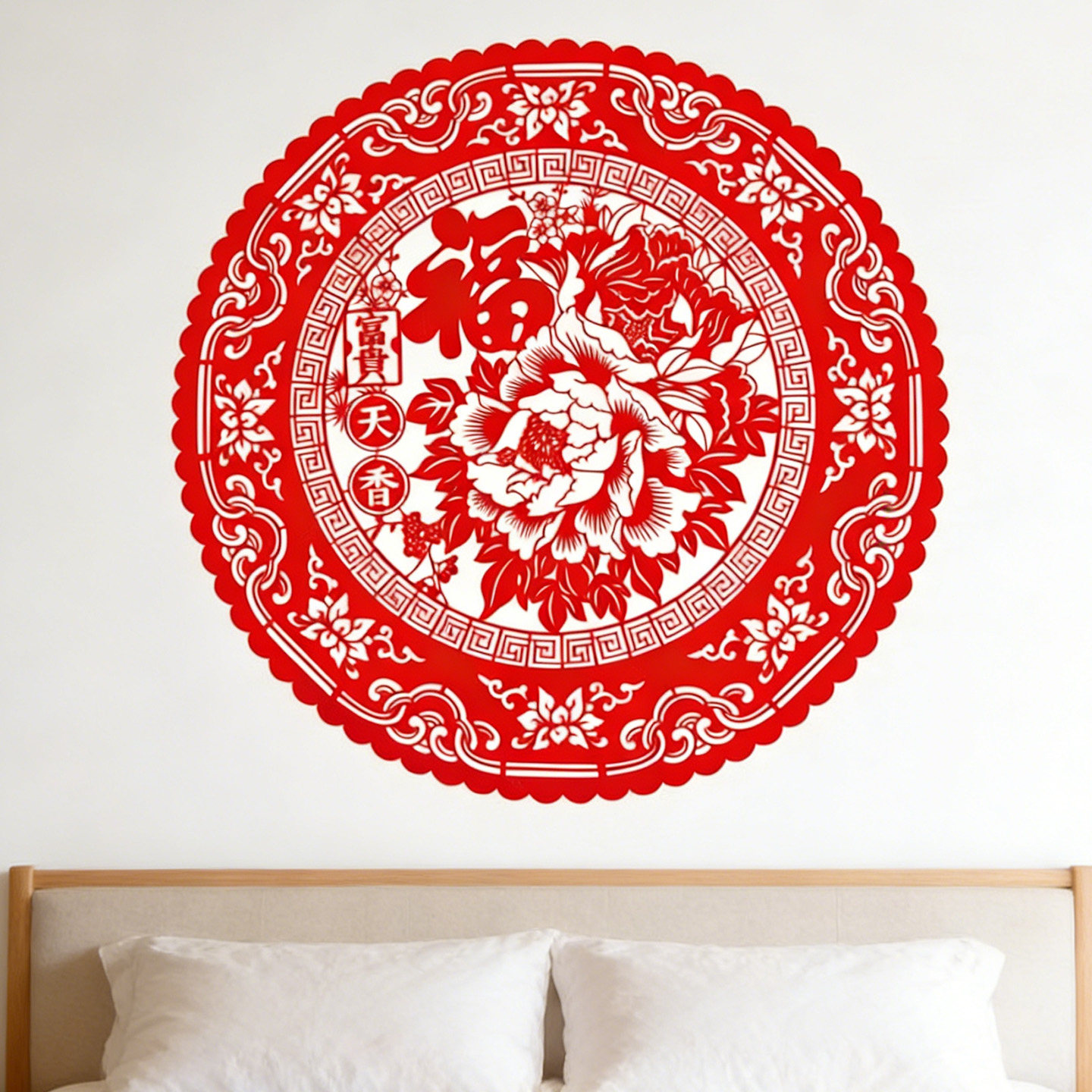 马年春节装饰刻纸中国特色礼品年画剪纸作品窗花玻璃贴-富贵天香