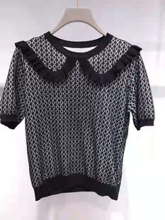 短袖针织衫女2021夏装新款圆领百搭上翻领衣女