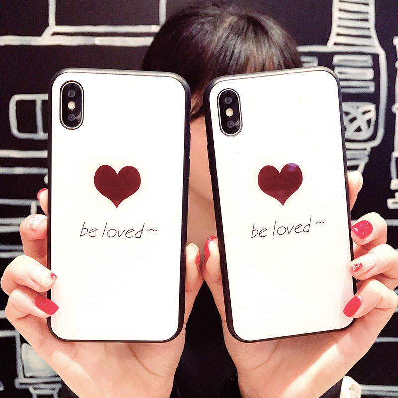ins¼òÔ¼°×É«°®ÐľµÃæ²£Á§Æ»¹ûxÊÖ»ú¿ÇiPhone7plus/8/6s±£»¤Ì×Å®¿î