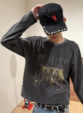 韩国 齐柏林 Vintage 380G短宽不变形重磅水洗做旧华夫格长袖T恤