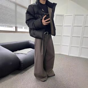 韩国 保暖面包服外套 90白鸭绒缎面千鸟格立领羽绒服boxy防水冬季