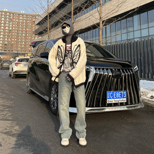 美式vujade水洗做旧毛边宽松直筒微喇517牛仔裤vintage风格长裤子