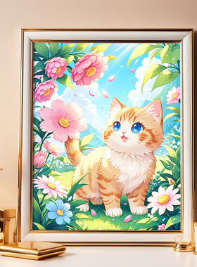 可爱猫咪十字绣线绣手工自己绣客厅卧室简单小幅萌猫钻石画粘钻绣