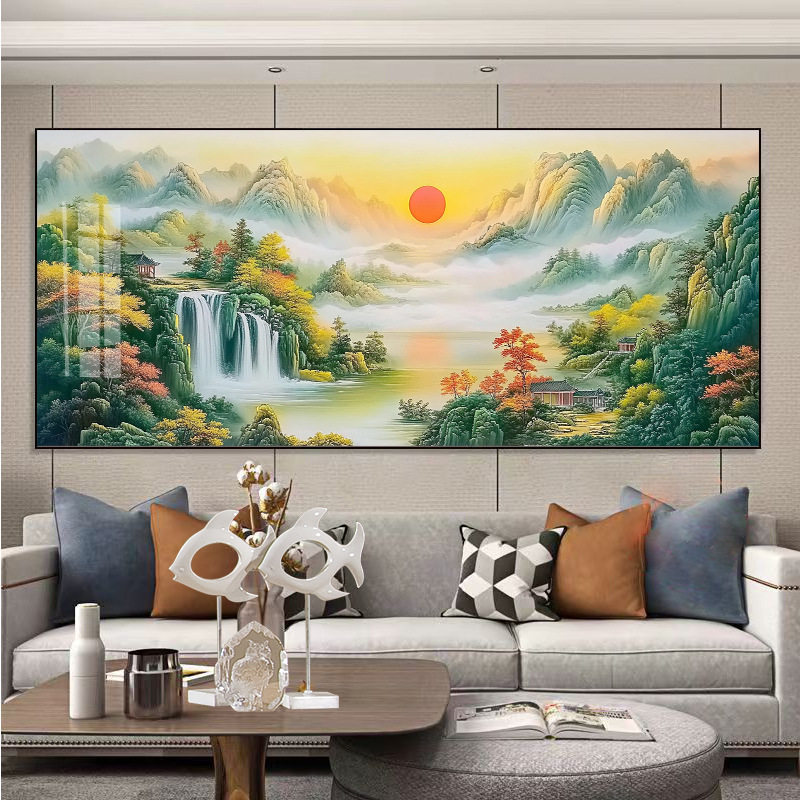 新款十字绣旭日东升线绣自己绣客厅沙发背景墙鸿运当头钻石画点钻