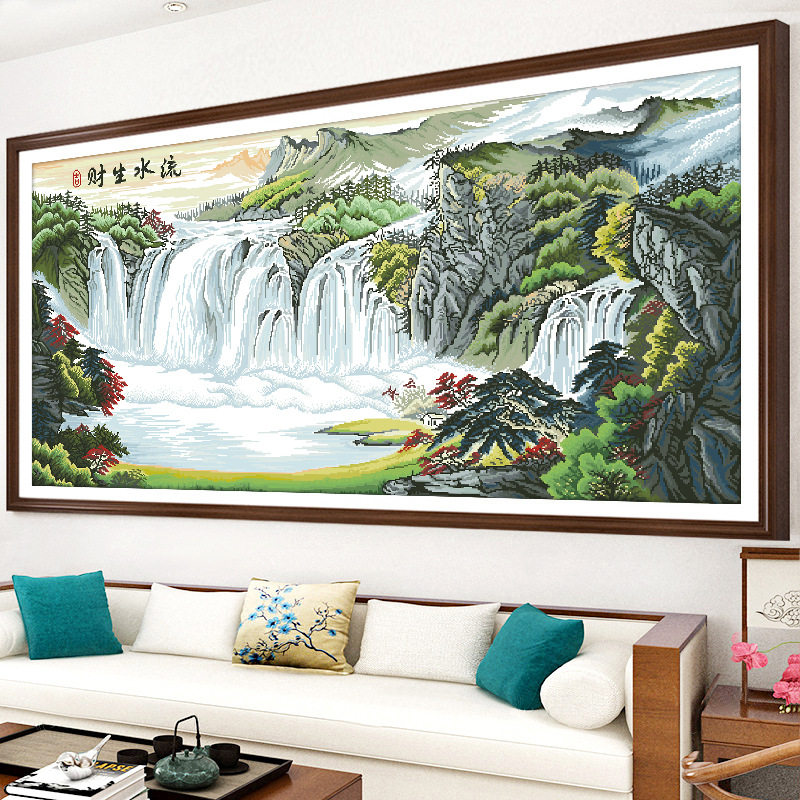 正品精准印花十字绣2026新款线绣客厅流水生财刺绣横幅手工自绣画