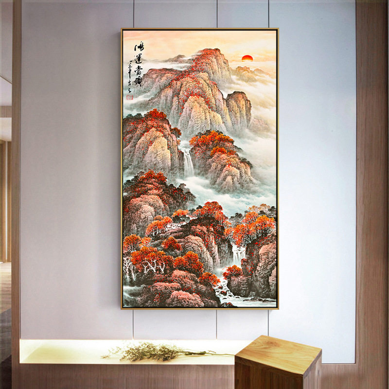 正品精准印花鸿运当头十字绣砖石画流水生财竖版手工自绣点贴钻画