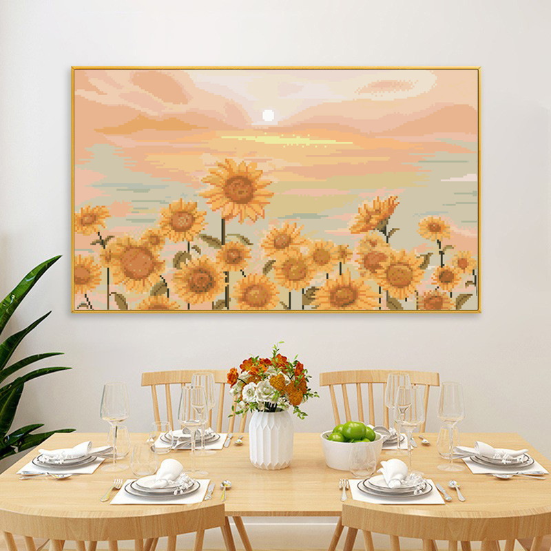 正品精准印花满绣十字绣客厅线绣植物花卉向日葵横幅床头手工线画