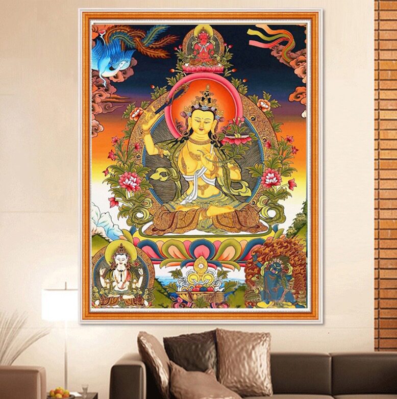正品精准印花十字绣自己线绣文殊菩萨佛像竖版手工点贴钻石画简单
