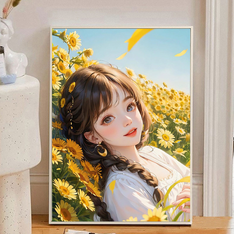 精准印花十字绣向阳而生女孩线绣客厅卧室向日葵少女自绣画
