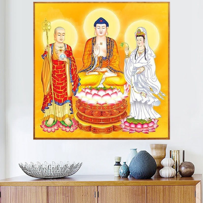 如来佛像钻石画西方娑婆三圣地藏王观音菩萨手工点贴钻线刺十字绣