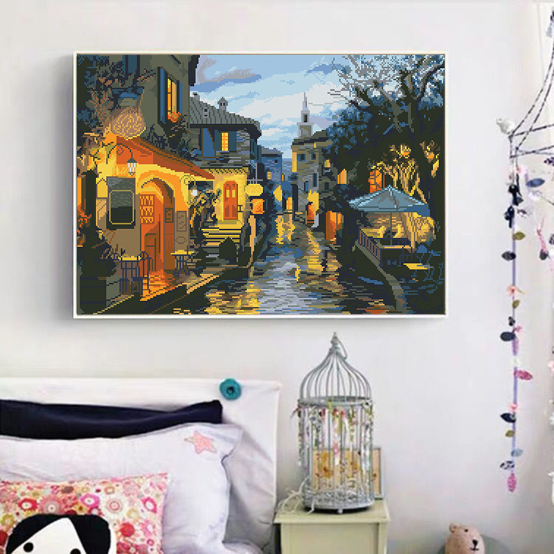正品精准十字绣新款客厅线绣小件满绣卧室欧式村庄风景画简单手工