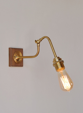 原木日式创意美式黄铜极简木质民宿镜前走廊床头禅意复古客厅壁灯