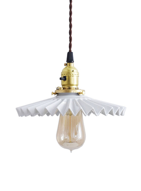 Mooore北欧黄铜简约创意复古白色陶瓷百褶单头日式民宿吧台吊灯