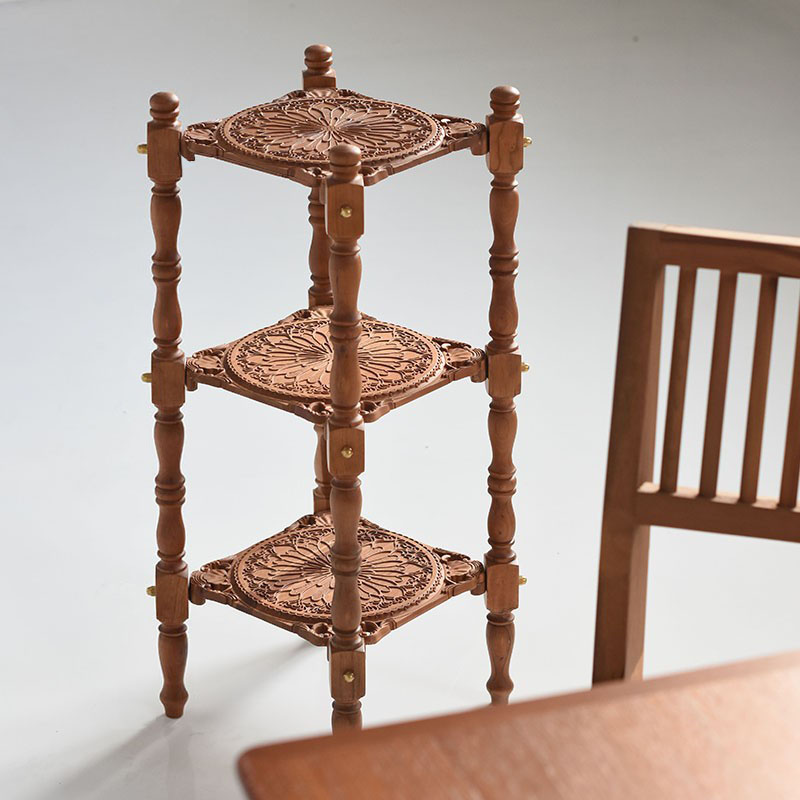 中古仓复古雕花樱桃木边几