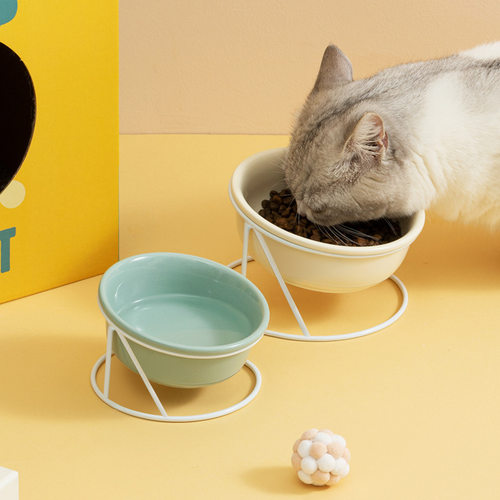 陶瓷猫碗猫咪食盆狗盆狗碗饮水碗粮碗保护颈椎宠物用品陶瓷双猫碗