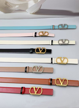 3.0CM时尚真皮V字母扣装饰腰带配连衣裙裤子百搭头层牛皮女士皮带