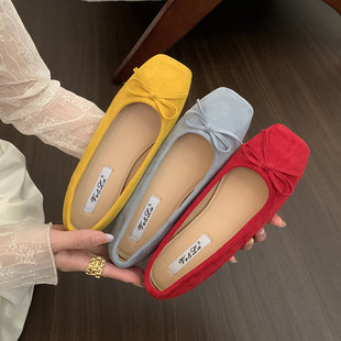 内增高芭蕾舞红色浅口单鞋女鞋子2025年新款韩版绒面一脚蹬豆豆鞋