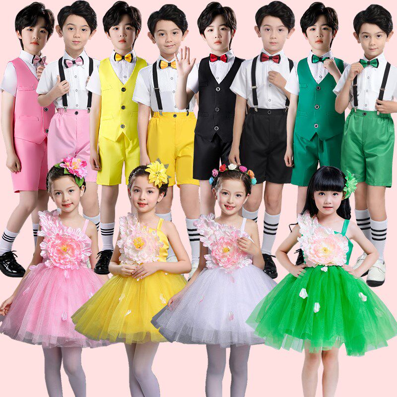 六一儿童舞蹈演出服男女童合唱礼服幼儿园花朵公主蓬蓬纱裙表演服