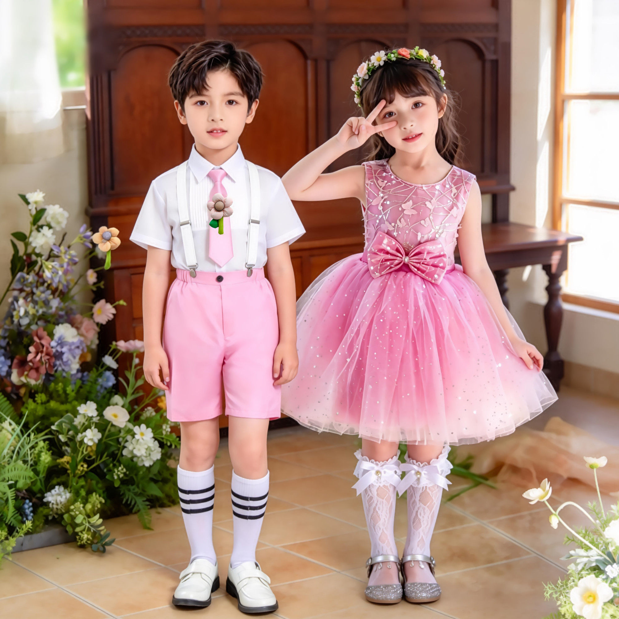 六一儿童演出服女童粉色舞蹈公主蓬蓬纱裙幼儿园大合唱表演服装