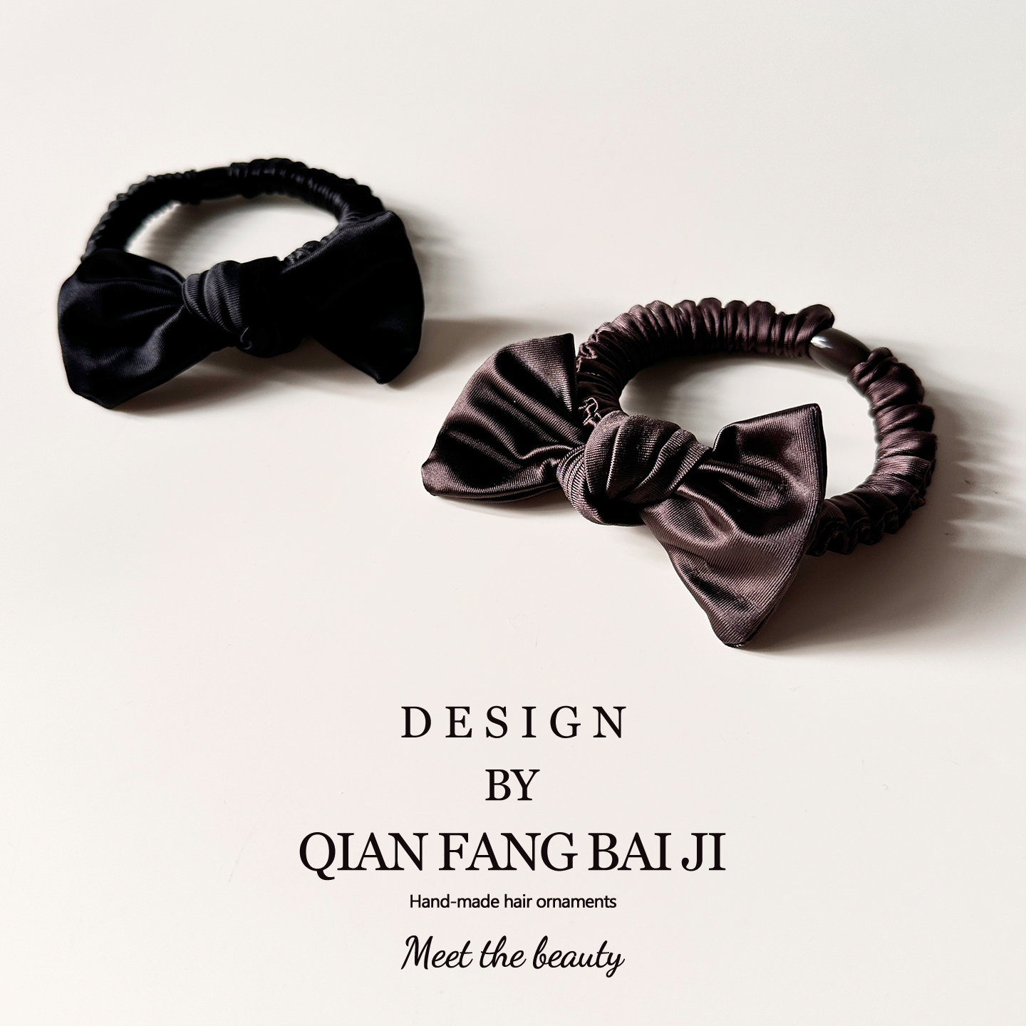 丝滑巧克力色韩版时尚丝绸蝴蝶结发圈女黑色头绳发饰精美头饰新款