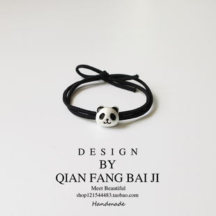 可爱熊猫发圈！发绳韩国气质简约日系马尾头绳网红橡皮筋女扎头发