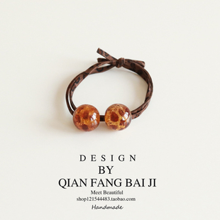 ins~豹纹串珠发绳少女韩国新款手作发饰发圈马尾皮筋网红头绳头饰