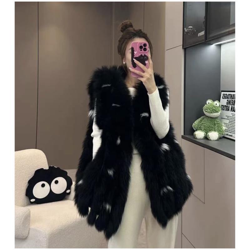 海宁反季特卖款车条款狐狸毛尾巴毛毛马甲皮草洋气狐狸毛女外套
