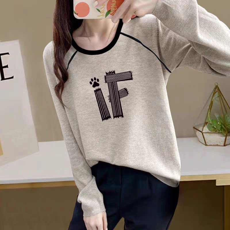 2025春秋季新款撞色插肩袖打底衫米灰色纯棉长袖百搭T恤上衣女ins