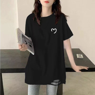 2025年夏季 寬松上衣潮遮屁 95純棉t恤ins網(wǎng)紅超火破洞中長款 女短袖