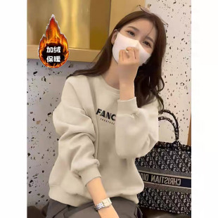 上衣春秋冬季 纯棉小众设计感套头卫衣女时尚 休闲宽松加绒加厚长袖