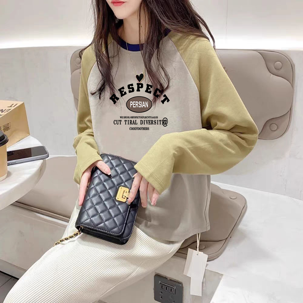 插肩长袖t恤内搭打底衫女2025新款早春季宽松减龄纯棉上衣春秋款