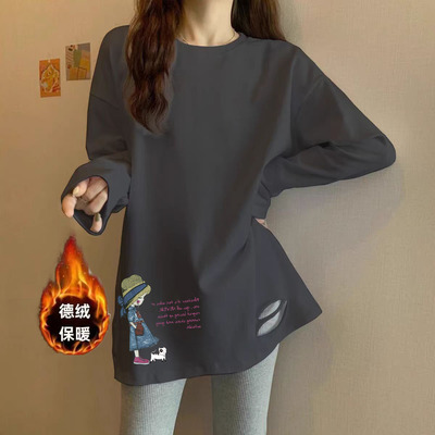德绒鲨鱼裤搭配的上衣T恤女遮臀打底衫中长款长袖百搭保暖遮屁股