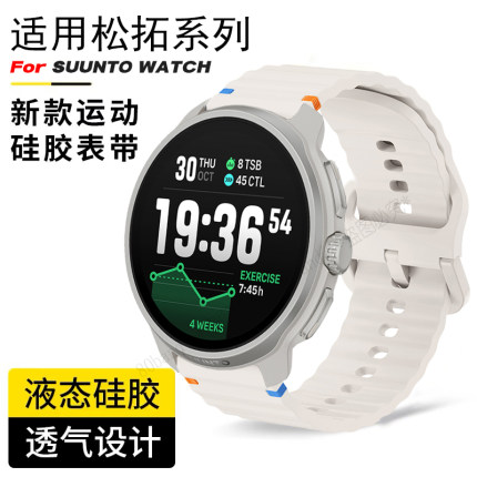 适用SUUNTO RUN表带RACE2S松拓VERTICAL波浪纹9peak Pro硅胶OCEAN