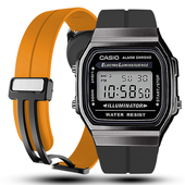 适用卡西欧手表带复古小方块磁吸折叠扣A159硅胶A158 168 91200