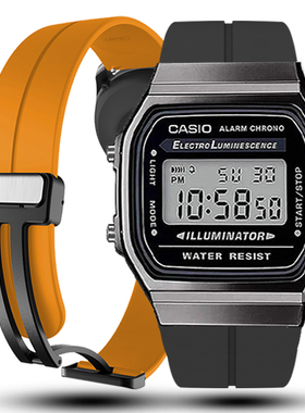 适用卡西欧手表带复古小方块磁吸折叠扣A159硅胶A158/168/F-91200