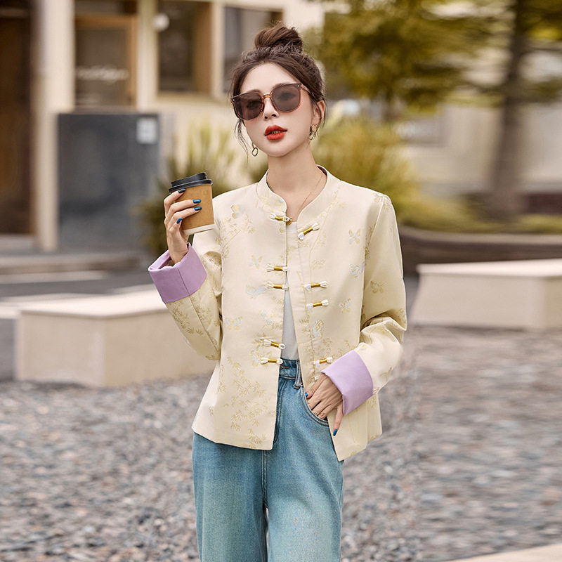 2025秋季新款女装新中式外套女国风外套女盘扣立领提花外套女促销