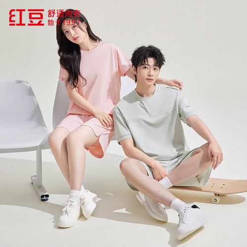 红豆7A抑菌凉感夏薄款短袖男女睡衣套装抑菌防螨可外穿情侣家居服