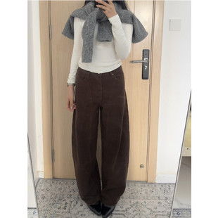 175高个子加长咖色高腰阔腿镰刀裤女美式宽松垂感弯刀牛仔裤春秋