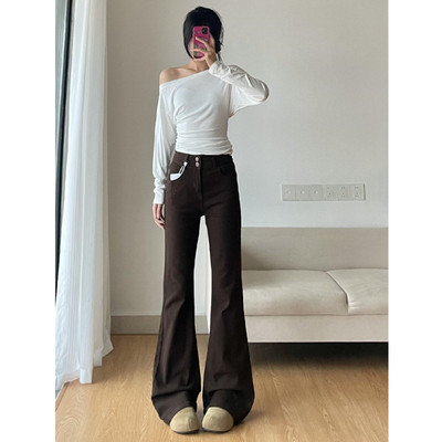 加长版加绒加厚微喇牛仔裤女修身