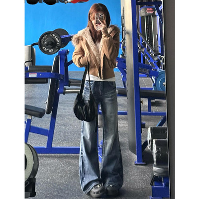 高个子加长版猫须直筒拖地裤女