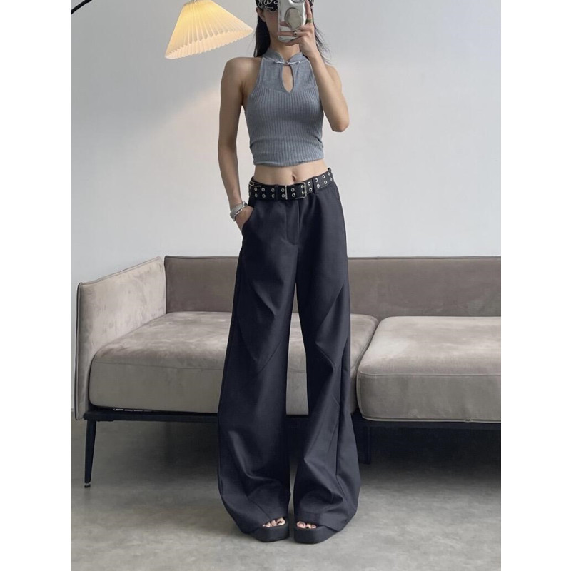 高个子加长设计感褶皱西装裤女