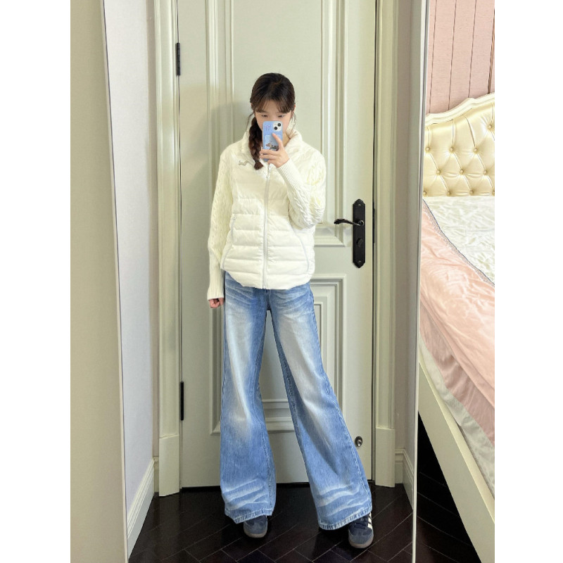 高个子加长保暖加绒阔腿牛仔裤女