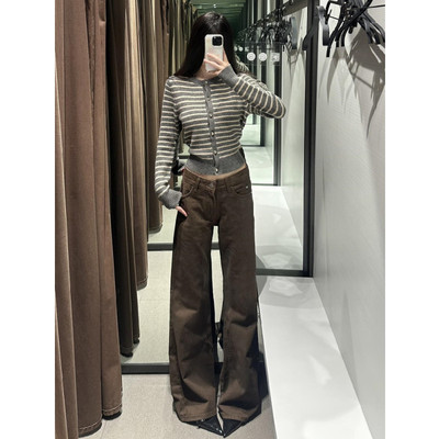 加长版复古低腰微喇牛仔裤女宽松