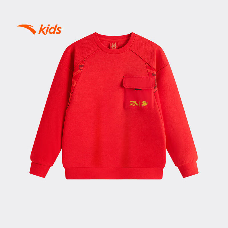 安踏童装儿童套头卫衣冬季保暖加绒新款男童运动休闲上衣大童冬装