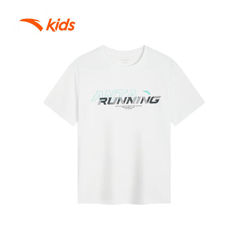 安踏童鞋男童休闲短袖t恤2026春季新款儿童速干运动上衣白色夏装