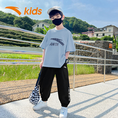 安踏童装儿童运动套装秋季新款男童短袖长裤大童休闲两件套夏装男