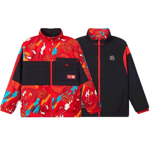 安踏童装儿童双面穿加绒外套2026新款男童红色拜年服龙服大童春装